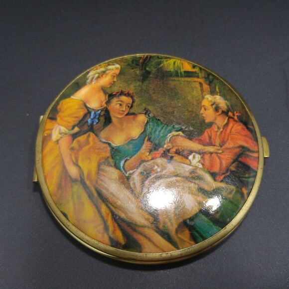 Vintage Two Mirror Compact, Victorian Romantic Scene, 1950s Accessory - Picture 10 of 10